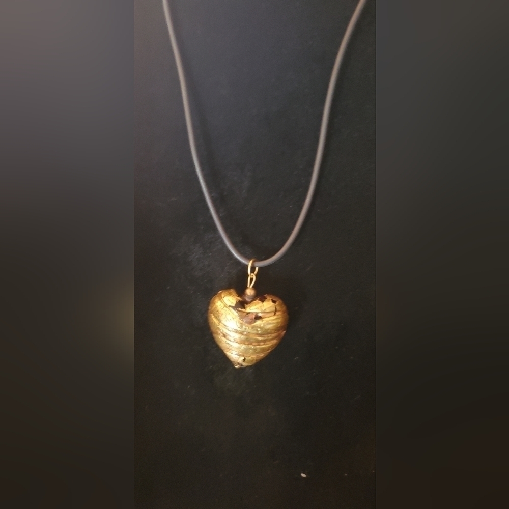 Black Neck Cord With Love Shaped Gold Pendant. 🌴